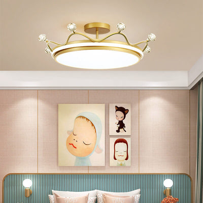 Contemporary Creative Kids Crown Iron Acrylic LED Semi-Flush Mount Ceiling Light For Bedroom