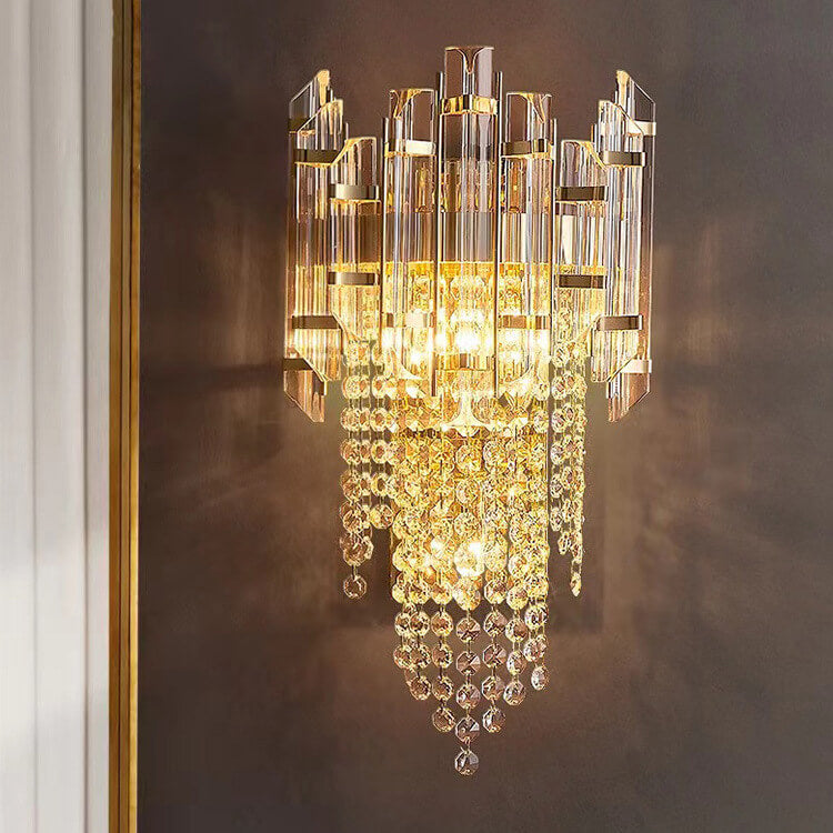 Lámpara Aplique de Pared de 3 Luces de Cristal con Flecos de Lujo Moderno de Acero Inoxidable 