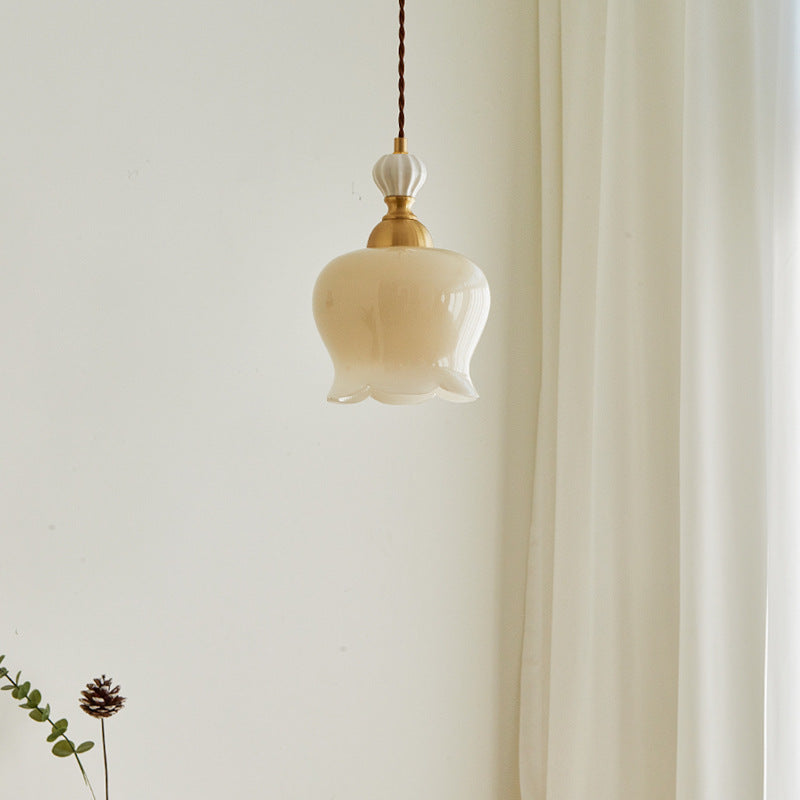 Traditional French Suzuki Copper Ceramic 1-Light Pendant Light For Bedroom