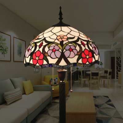 European Tiffany Flower Stained Glass Dome 2- Light Standing Floor Lamp
