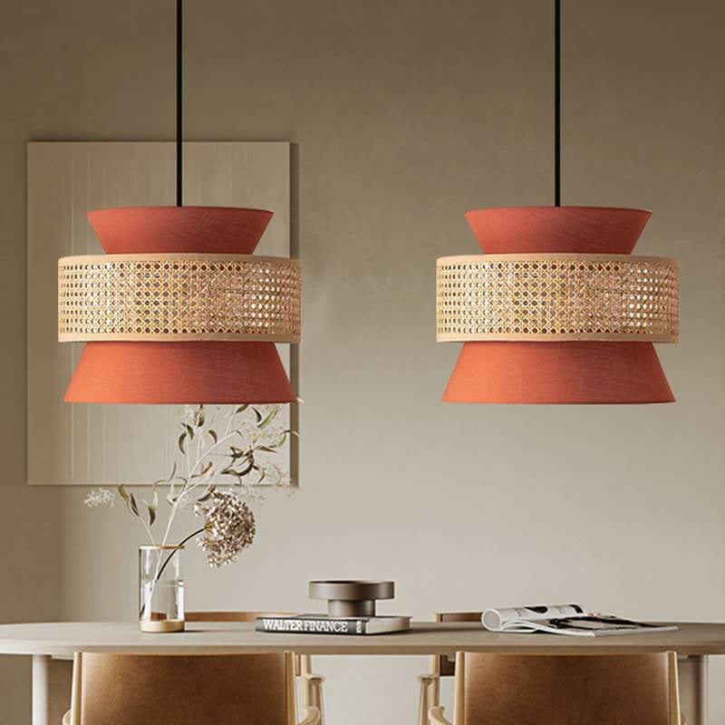 Suspension lumineuse 1 lumière en rotin rond traditionnel japonais pour salon 