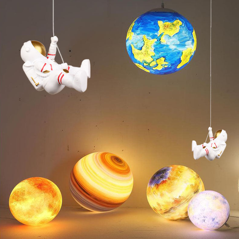 Lampe suspendue moderne et créative pour enfants, astronaute, lune, LED 