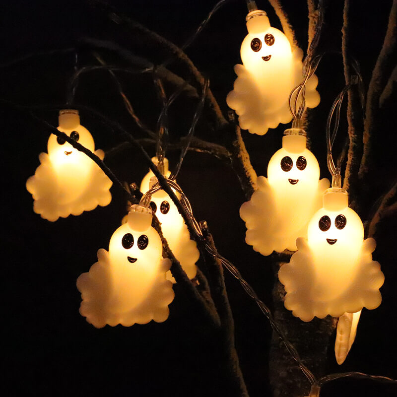 Halloween-Geister-Lichterkette Partydekoration Warmweiße Dekoration LED Bunte Lichterkette 