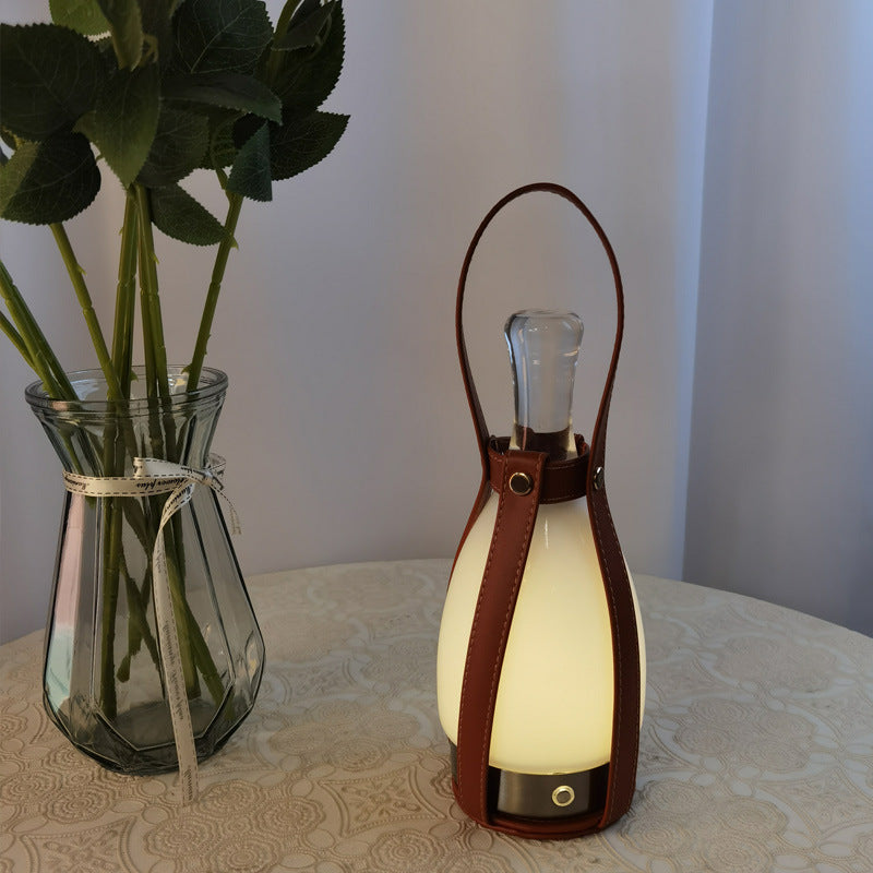 Creative Leather Glass Bottle Portable Rechargeable LED Table Lamp