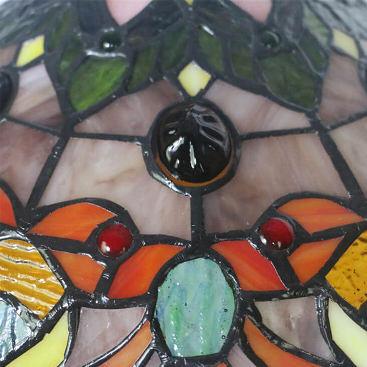 Vintage Tiffany Red Flower Stained Glass Dome 1-Light Pendant Light