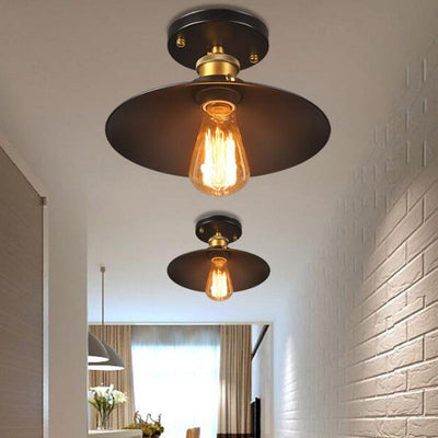 Contemporary Industrial Iron Conical Shade 1-Light Semi-Flush Mount Ceiling Light For Hallway