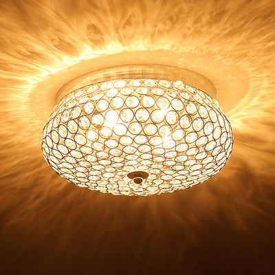 European Luxury Crystal Round Drum 2-Light Flush Mount Ceiling Light