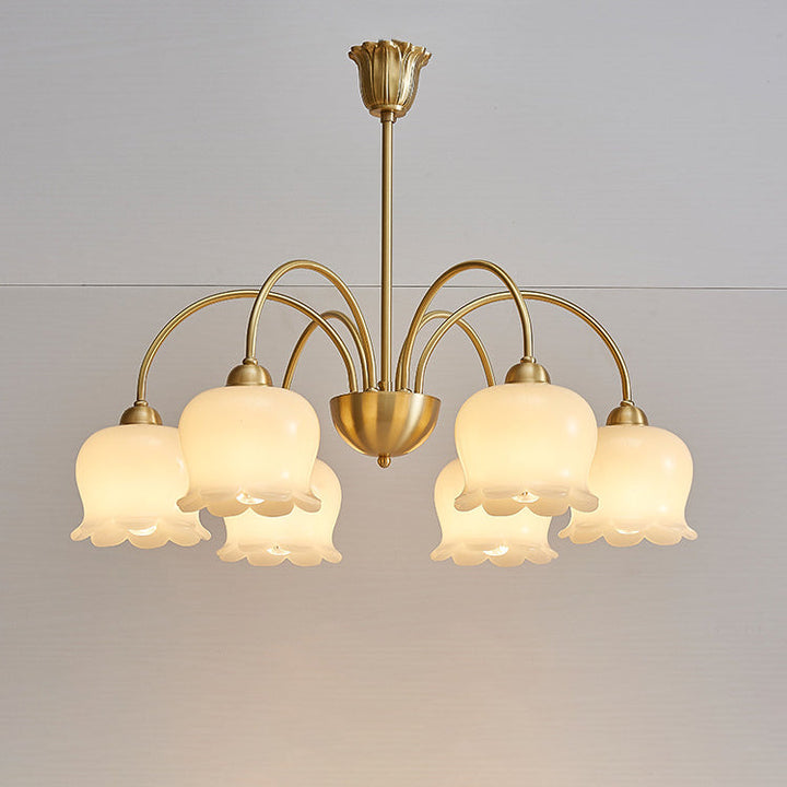 Traditioneller französischer cremefarbener Kronleuchter mit Blumenmuster und Kupferglas, 5/6/8 Lichter, für Wohnzimmer 