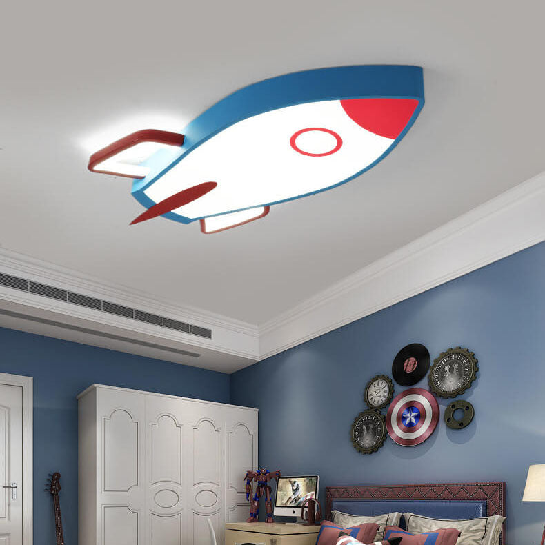 LED-Deckenleuchte aus Aluminium in Raketenform mit Cartoon-Motiv 