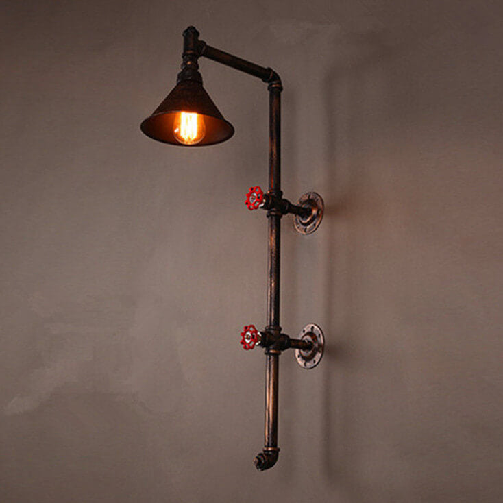 Diseño de grifo de tubería de agua de hierro industrial retro 1-luz aplique de pared 