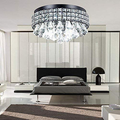 European Luxury Black Round Crystal 4-Light Flush Mount Ceiling Light