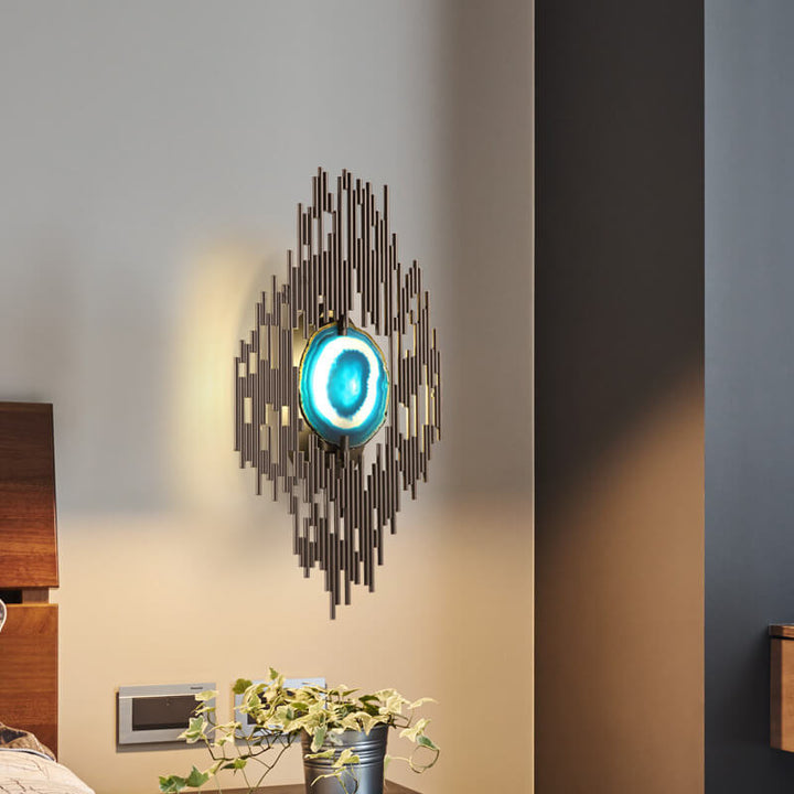 Nordische Licht Luxus Metallrohr Blaue Achat-Scheibe 1-Licht Wandleuchte 