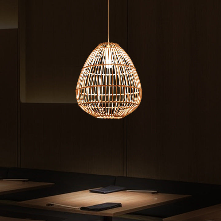 Zeitgenössische Boho Rattan Webkäfig 1-Licht Pendelleuchte für Esszimmer 