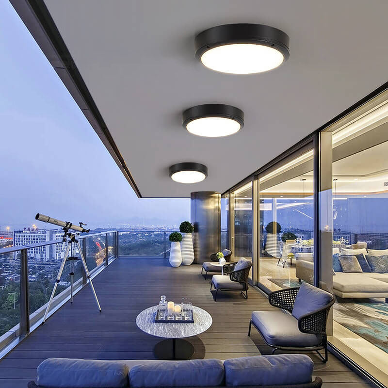 Moderne minimalistische runde LED-Deckenleuchte aus Aluminium und PC, wasserdicht, für den Außenbereich und die Terrasse 