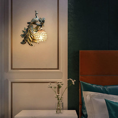 European Vintage Peacock Resin 1-Light Wall Sconce Lamp