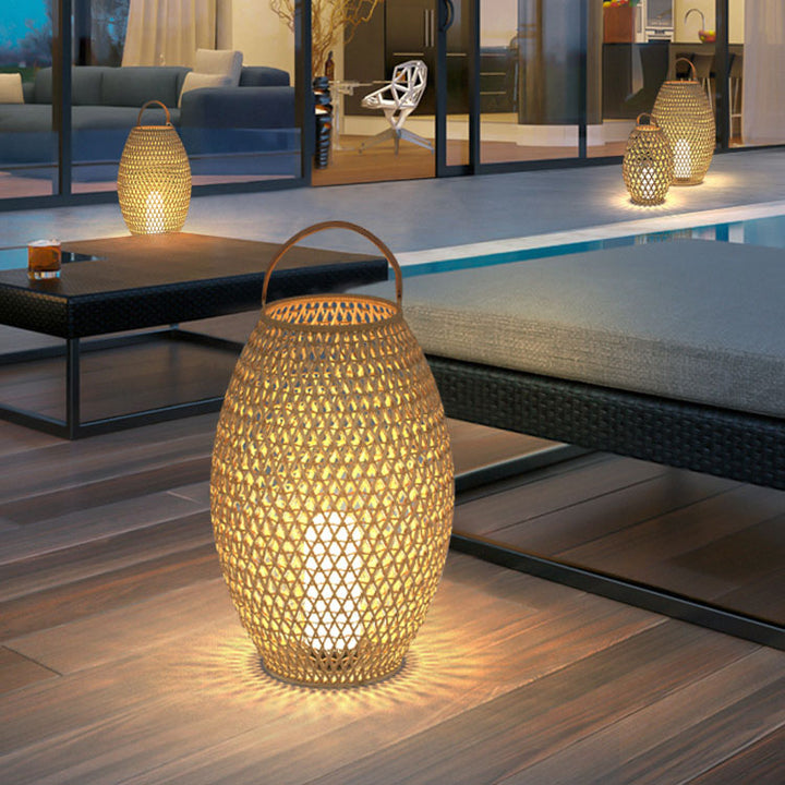 Outdoor Bamboo Weaving Portable Waterproof 1-Light Garden Landscape Light