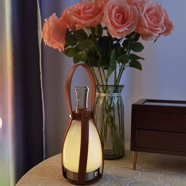 Creative Leather Glass Bottle Portable Rechargeable LED Table Lamp