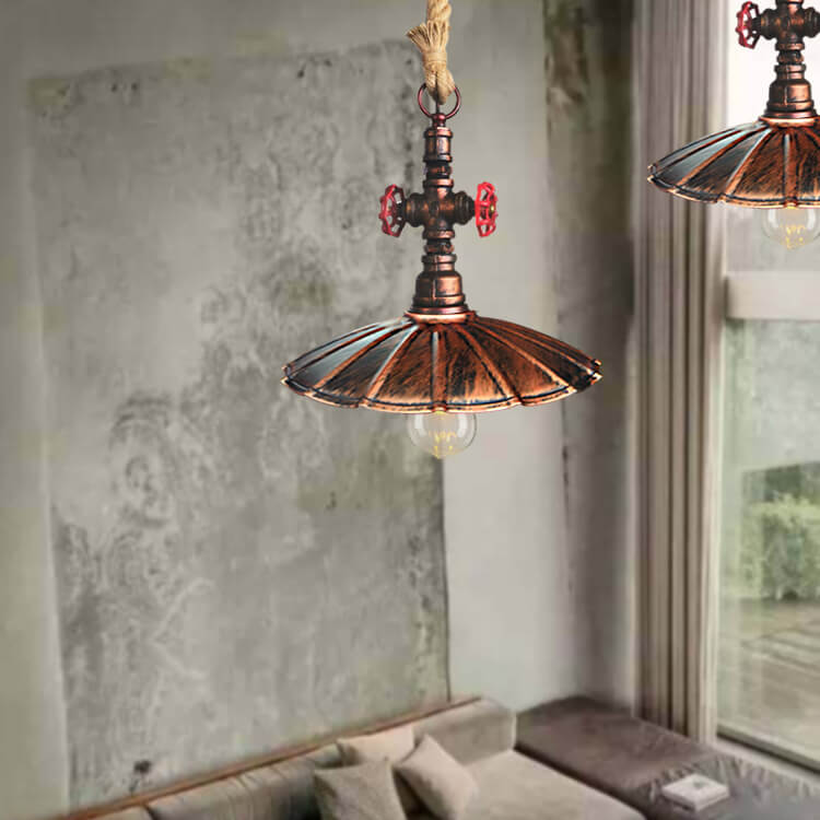 Industrial Retro Umbrella Wrought Iron Water Pipe 1-Light Pendant Light