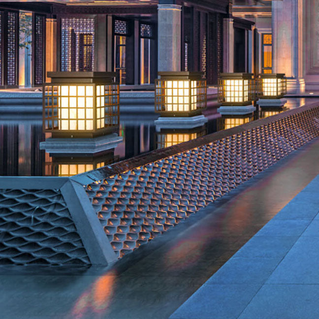 Modern Chinese Square Column Outdoor Waterproof Patio 1-Light Landscape Light