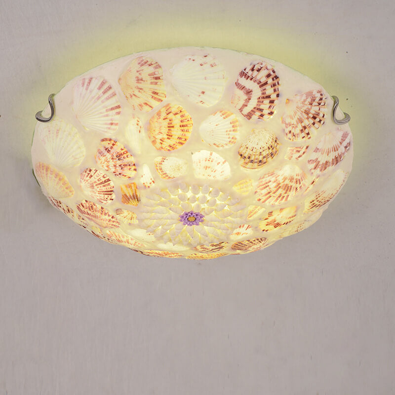European Mediterranean Shell Art Round LED Flush Mount Ceiling Light