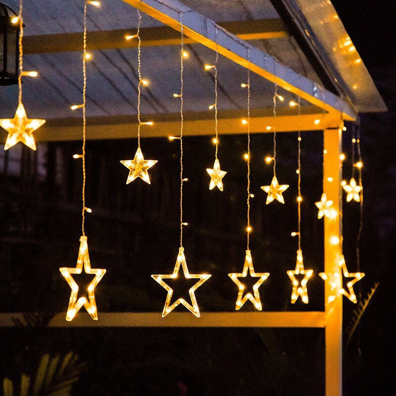 LED-Solar-Stern-Mond-Vorhang-Licht-Weihnachtsterrasse im Freien Dekorative Camping-Schnur-Lichter 
