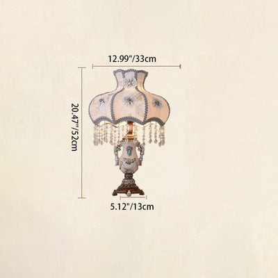 Traditionelle europäische runde Blumenperlen-Harzgewebe-1-Licht-Tischlampe für Schlafzimmer 