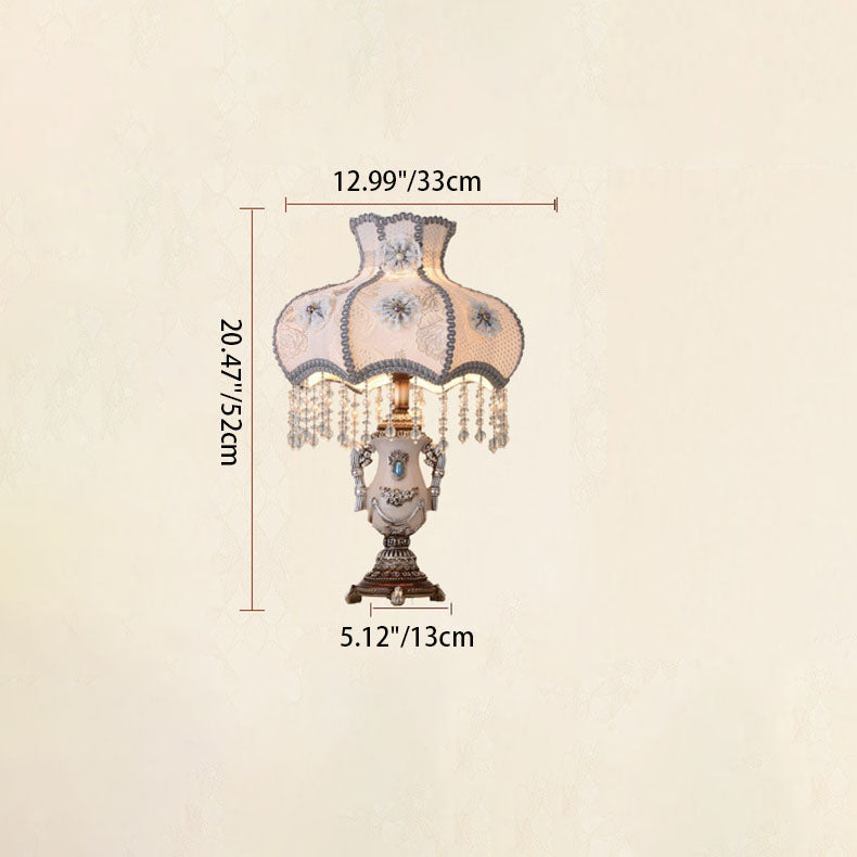 Traditionelle europäische runde Blumenperlen-Harzgewebe-1-Licht-Tischlampe für Schlafzimmer 