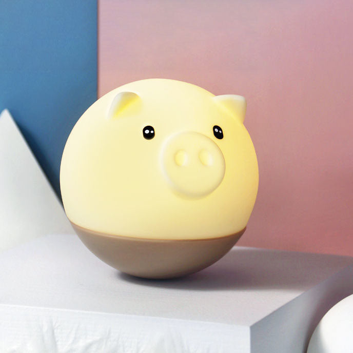 Lámpara de mesa LED infantil de silicona redonda creativa de cerdito de dibujos animados 