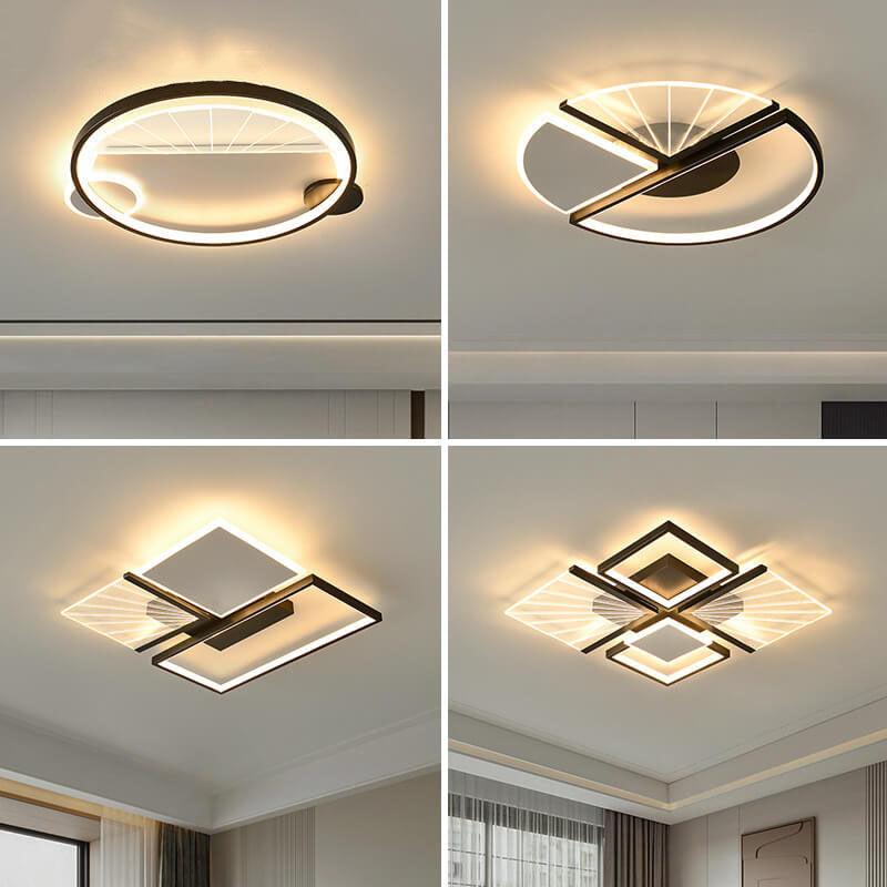 Moderne minimalistische geometrische Formen Schwarz Weiß Eisen LED Deckenleuchte 