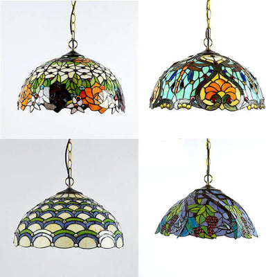 European Vintage Tiffany Glass Hardware 1-Light Pendant Light