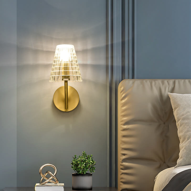 Modern Luxury Textured Glass Cone Brass 1-Light Wall Sconce Lamp