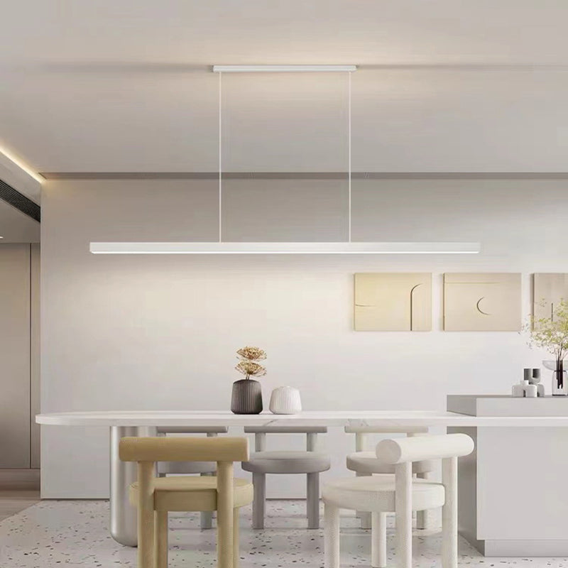 Modern Minimalist Walnut Aluminum Straight Line LED Island Light Chandelier For Dining Room