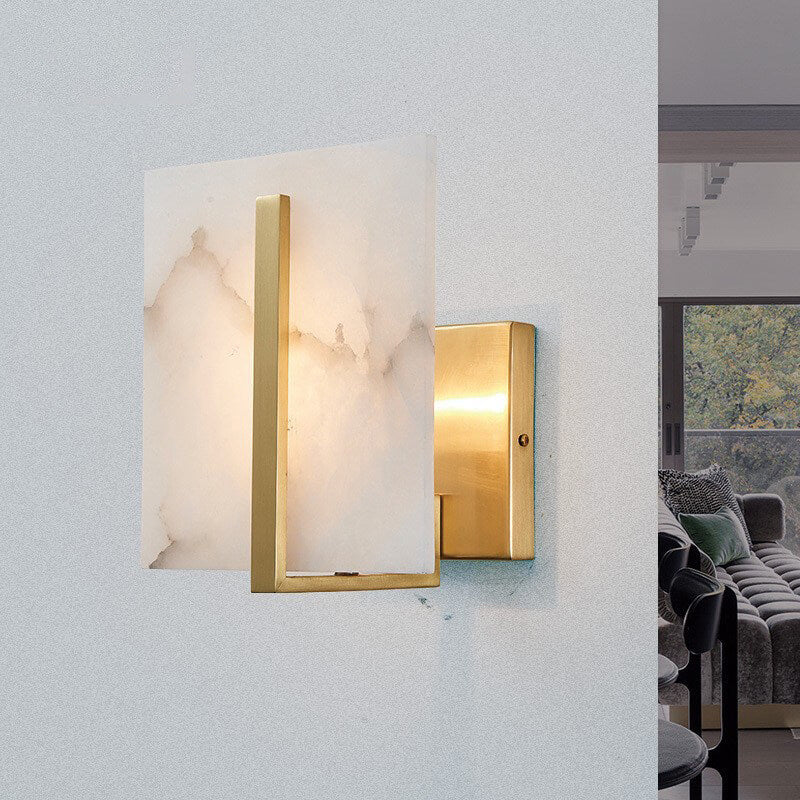 Modern Chinese Marble Square Brass 1-Light Wall Sconce Lamp