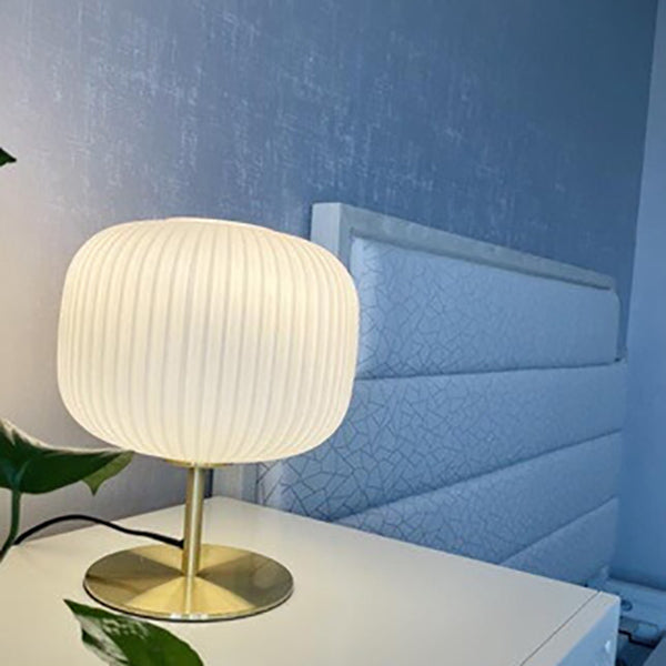 Lampe de table ovale à 1 lumière en verre à rayures blanches lait de luxe nordique 