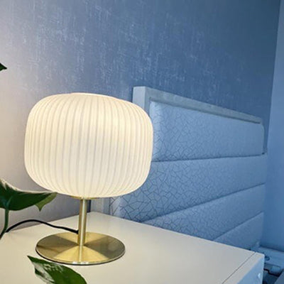 Nordic Light Luxury Milk White Stripes Glass Oval 1-Light Table Lamp