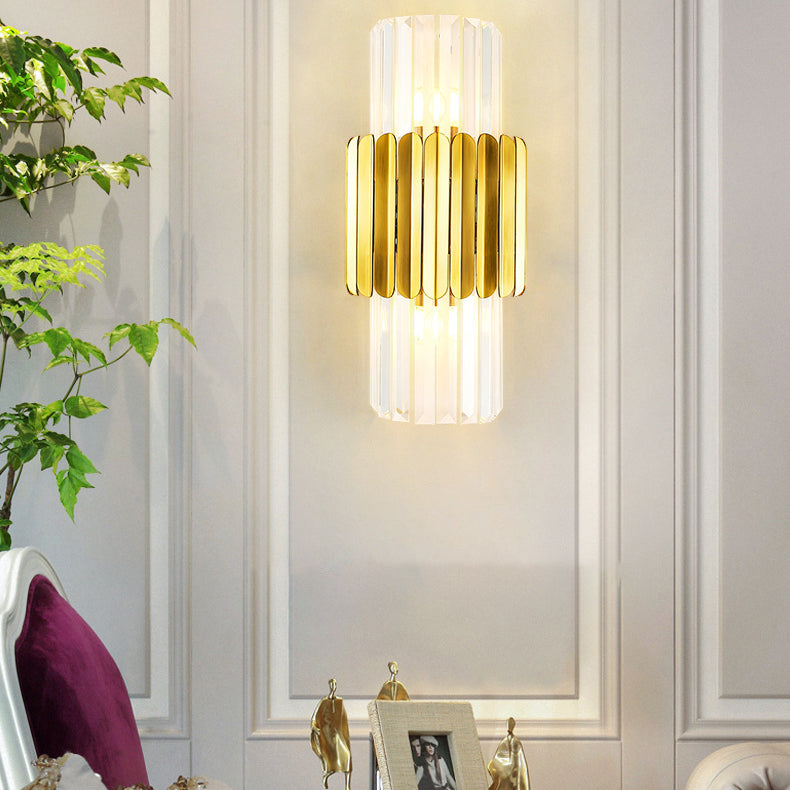 Modern Light Luxury Golden Crystal Column Stainless Steel 2-Light Wall Sconce Lamp