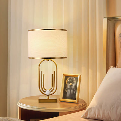 Lampe de table moderne minimaliste en tissu imitation cuivre à 1 lumière 