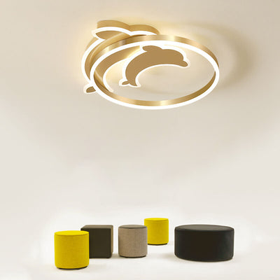 Modern Creative Golden Dolphin Iron LED Flush Mount Ceiling Light