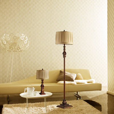 Modern European Retro Pleated Fabric 1-Light Standing Floor Lamp