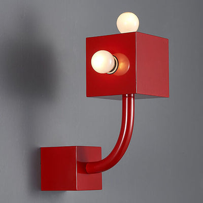 Vintage Red Square Iron 3-Light Wall Sconce Lamp