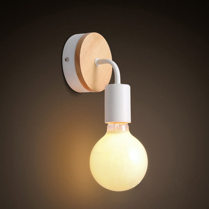 Lámpara Aplique de Pared de 1 Luz de Madera Curvada de Hierro de Simplicidad Moderna para Dormitorio 