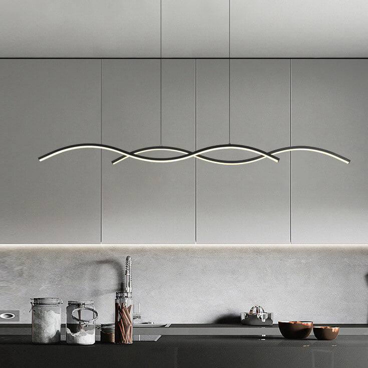 Nordic Minimalist Long Strip Wave Design Island Light LED Chandelier