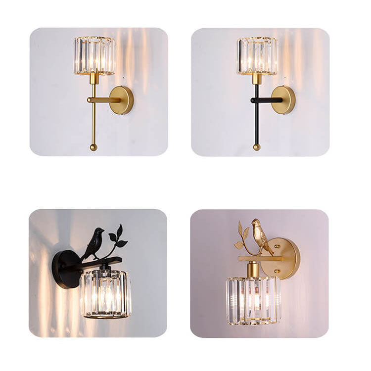 Vintage Light Luxury Crystal Bird 1-Light Wall Sconce Lamp