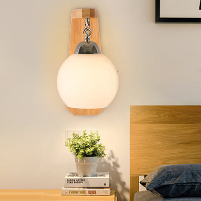 Nordic Minimalist Rustic Wooden Glass 1-Light Wall Sconce Lamp