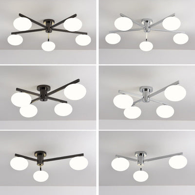 Nordic Light Luxury Glass Ball Iron Bracket 3/4/5 Light Semi- Flush Mount Ceiling Light