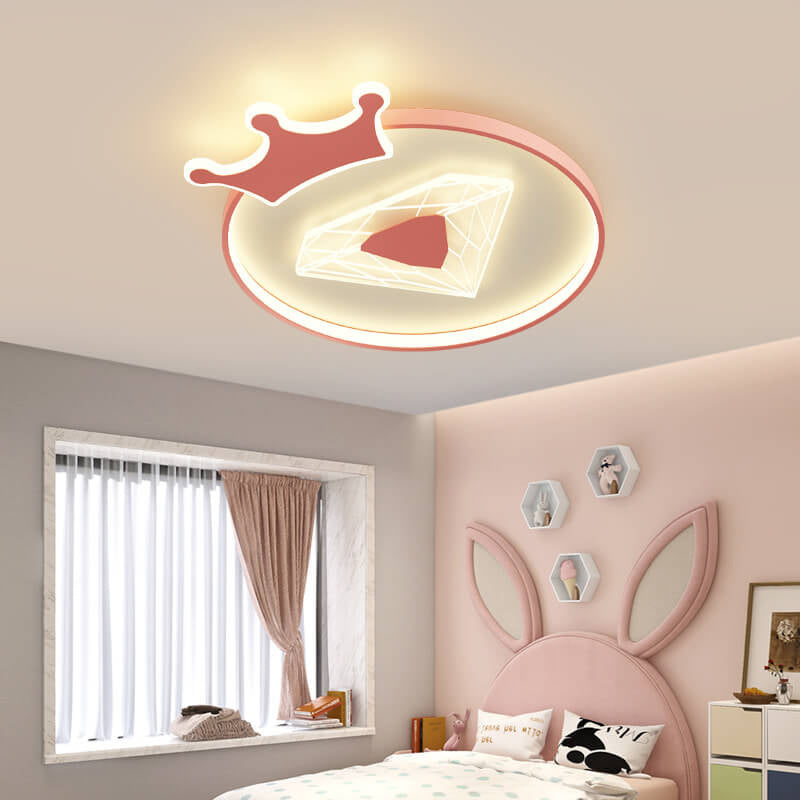 Childlike Cartoon Crown Diamond Design LED Flush Mount Light