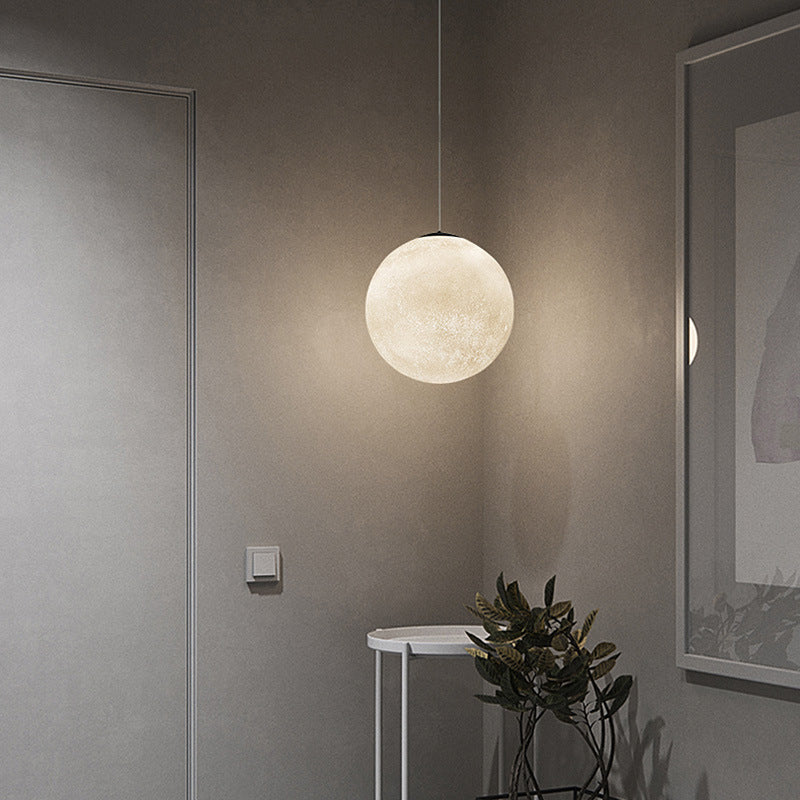 Contemporary Creative Moon Resin Fiber 1-Light Pendant Light For Bedroom