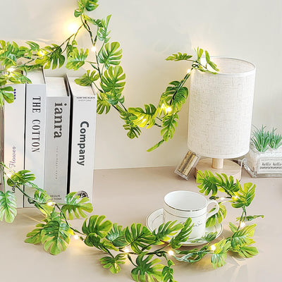 Guirlande lumineuse LED décorative en rotin, feuille de tortue verte, fil de cuivre, Simulation de feuille de tortue 