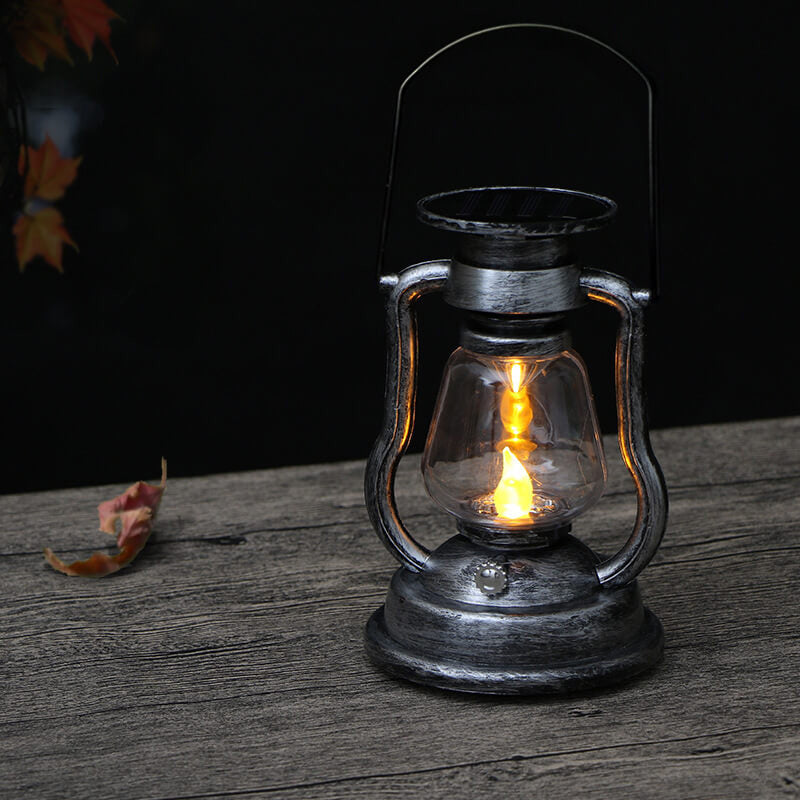 Lampe à pétrole rétro solaire Lampe cheval LED Décoration de jardin extérieure Patio Lampe à flamme portable 