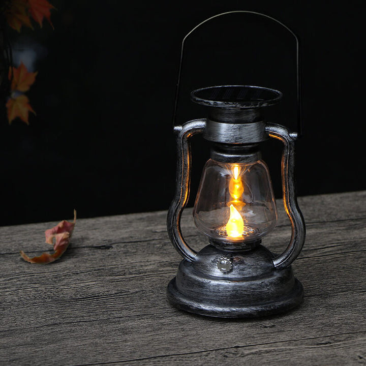 Lampe à pétrole rétro solaire Lampe cheval LED Décoration de jardin extérieure Patio Lampe à flamme portable 